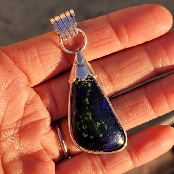 Amazing large azurmalachite Native American handmade 925 sterling silver pendant - Picture 2 of 16
